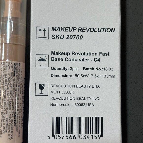 Makeup Revolution Fast Base Concealer Lightweight Buildable Coverage C4 Lot of 3 - Picture 3 of 3